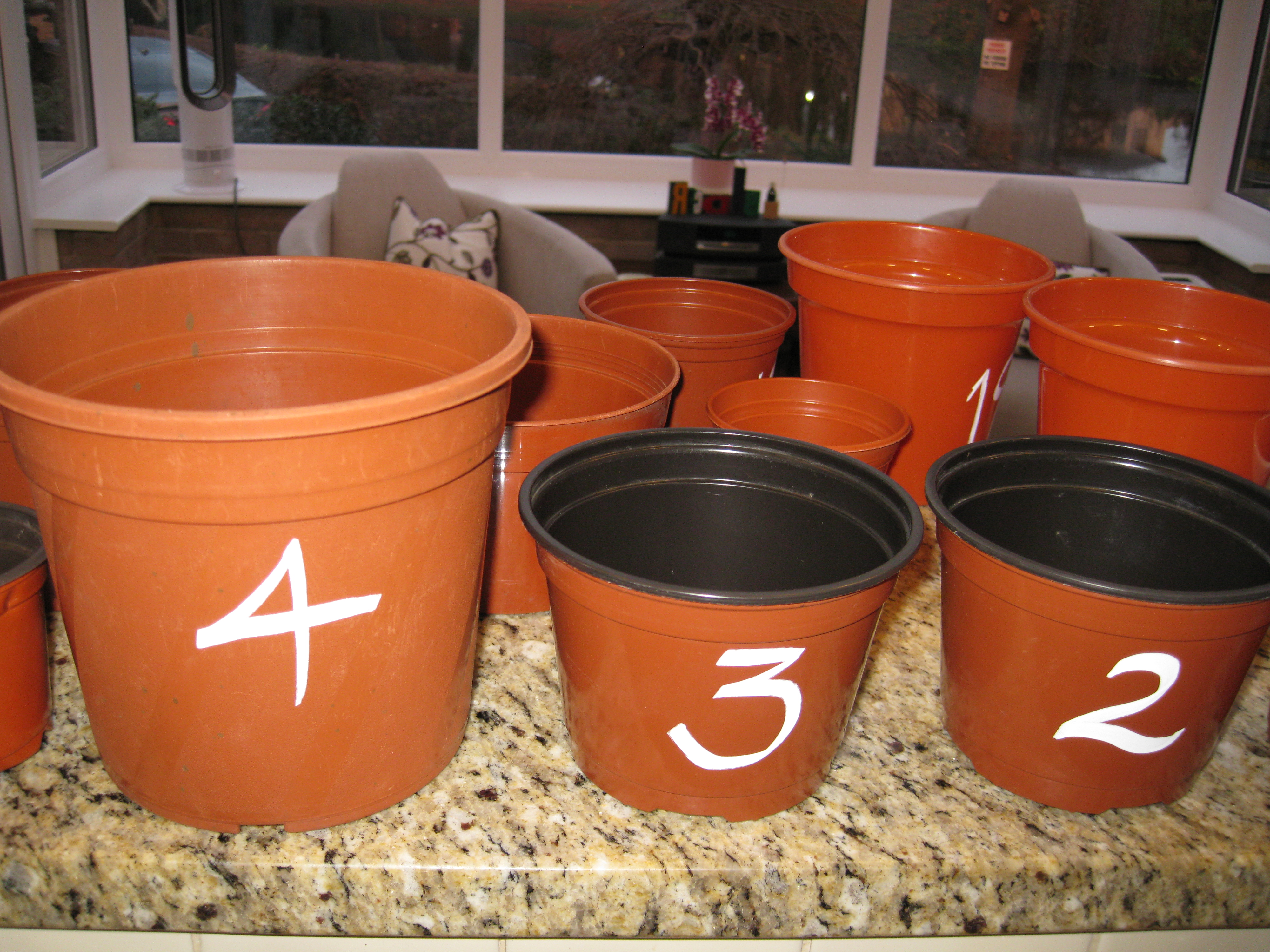 Numbered plant pots