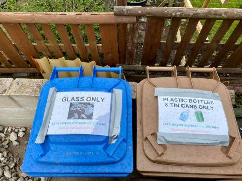 Glass, plastic and can recycling bins